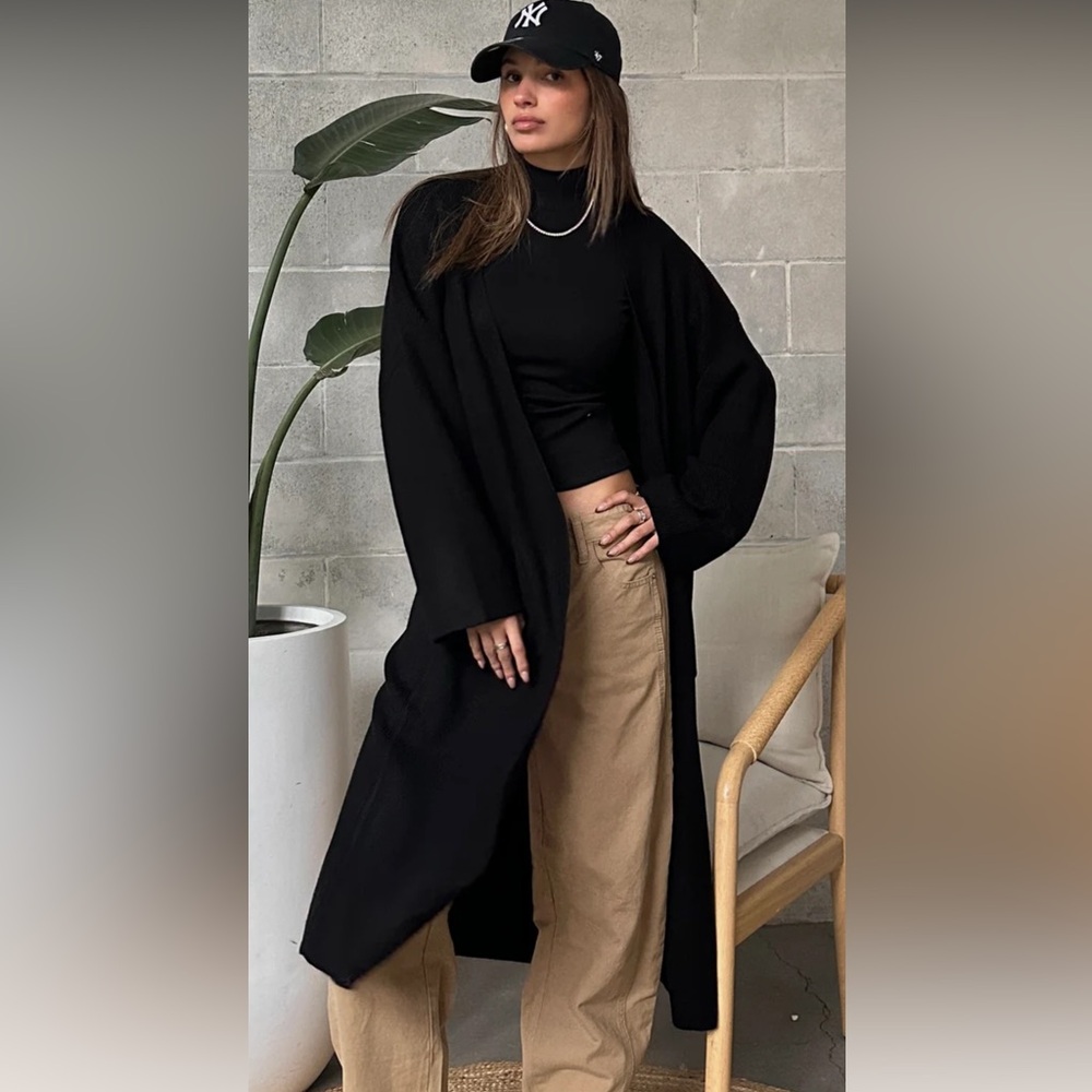 Brunette The Label Matilda Black Ribbed Oversized Maxi Cardigan NWT